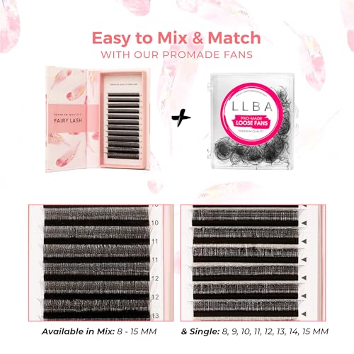 LLBA Fairy Volume Lash Extensions 3D - 0.7mm Thickness | C CC D Curl | 8-15mm Length Mixed Tray - Image 3