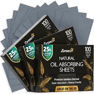 Natural Blotting Paper for Oily Skin with Bamboo Charcoal - 3pk/300 Oil Blotting Sheets - 25% Larger