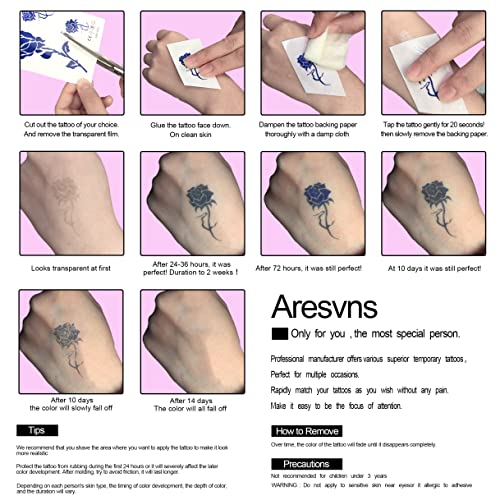 Aresvns Classic Flower Style Premium Temporary Tattoos 4 Sheets Waterproof and Long-Lasting - Image 4