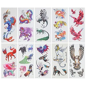 Colorful Animal Temporary Tattoos, 10 Pcs Waterproof Art Stickers for Men Women, Birthday Party Favors Halloween Makeup