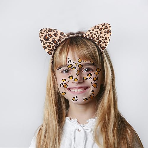 Leopard Print Headband with Temporary Tattoos, Cute Animal Print Cheetah Hair Band Hair Accessories for Women Girls Adults - Ribbon-wrapped Metal, Comfortable, Easy-to-Apply - Image 3