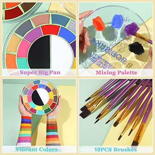 BOBISUKA 25 Color Face Body Paint + 10PCS Purple Brushes Set Water Activated - Image 2