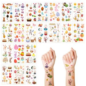 Easter Tattoo Sticker for Kids, Various Styles Colorful Egg Basket Bunny Temporary Tattoos