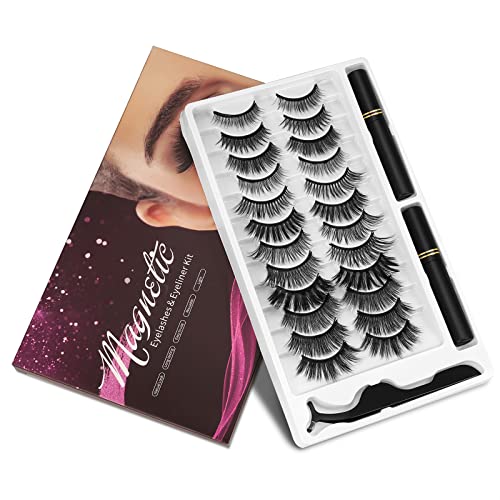 Magnetic Eyelashes and Eyeliner Kit, 12 Pairs Reusable, 3D Natural Look, No Glue Needed