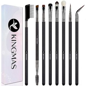 KINGMAS 8-Piece Eyeliner Brush Set, Ultra Thin Point, Vegan, Fine-Bristled