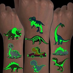 CHARLENT Luminous Dinosaur Tattoos for Kids - 14 Sheets Glow in The Dark Dinosaur Temporary Tattoos