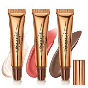 NewBang 3Pcs Blush Beauty Wand Contour Highlighter Bronze Stick Set With Cushion Applicator