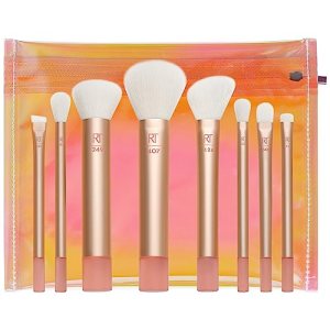 Real Techniques Wanderer Makeup Brush Kit, 9 Piece Set, Gold, Professional Brushes for Foundations, Powders, and Concealers