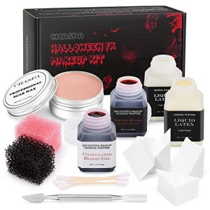 Halloween Liquid Latex Special Effects SFX Makeup Kit, Scar Wax, Fake Blood, Spatula Tool