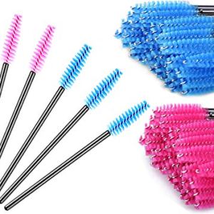 ArRord 200 Pcs Eyelash Eyebrow Brush Mascara Wand Applicator Eye Makeup Tool Pink Blue
