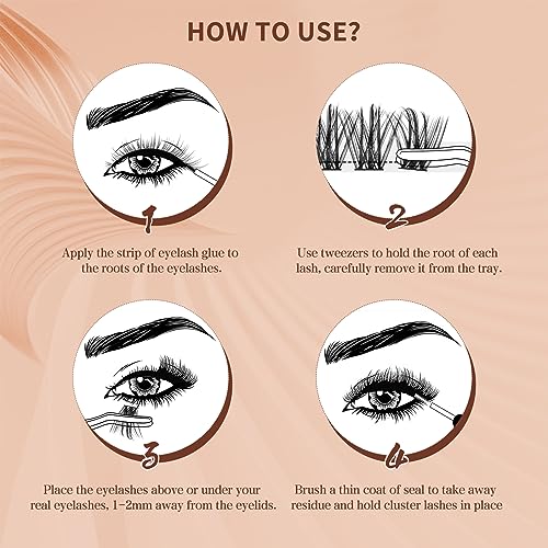 QUEWEL Lash Extension Kit, Clusters Bond & Seal, Applicator Tool, Glue Remover, Natural Look (FDD-H01-kit) - Image 7