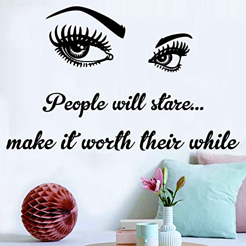Makeup Wall Sticker for Beauty Room Decor - Eyelashes and Makeup PVC Removable Decals - "People Will Stare Make it Worth Their While" Quote - Image 4