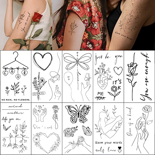 Esland Realistic Temporary Tattoos Mental Health Self Love Tattoo Stickers for Women