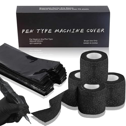 CINRA 200PCS Black Tattoo Pen Covers with 4PCS Grip Tape - Image 5
