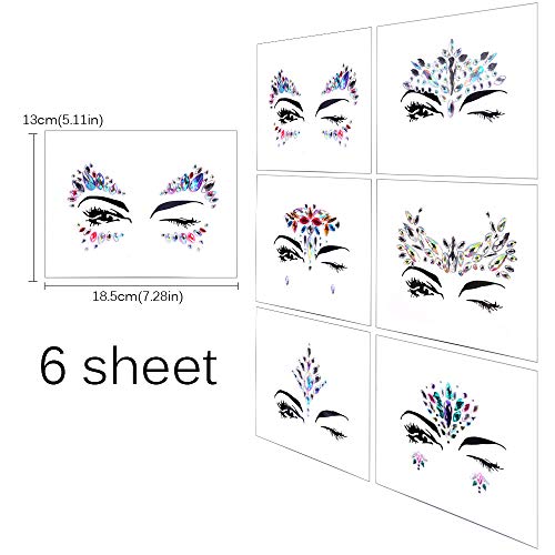 Lady Up 6 PCS Face Jewels Sticker, Rhinestones Crystals Tears, Music Festival Rave Carnival Party - Image 4