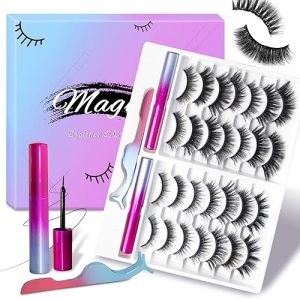 Magnetic Eyelashes & Eyeliner Kit, 14 Pairs, Reusable, Natural Look