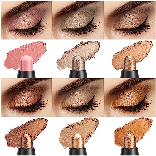 6 Colors Glitter Eyeshadow Stick Set, Waterproof & Long Lasting Eye Shadow Pencil, Matte & Glitter & Metallic - Image 3