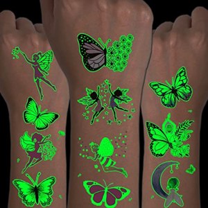 CHARLENT Luminous Butterfly Tattoos for Kids - 14 Sheets Glow in The Dark Butterfly Fairy Temporary Tattoos for Girls Birthday Party Favors