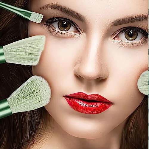 Green Kabuki Brush Set - 13 Premium Synthetic Makeup Brushes for Eyes, Face & Blush with Travel Bag Compatible - Image 3