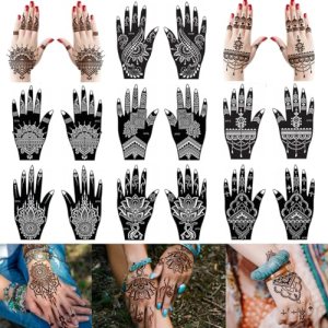 PPVWEY 14 Sheets Henna Tattoo Stencils, Indian Arabian, Self Adhesive, Women Girls Body Art Paint, 14P