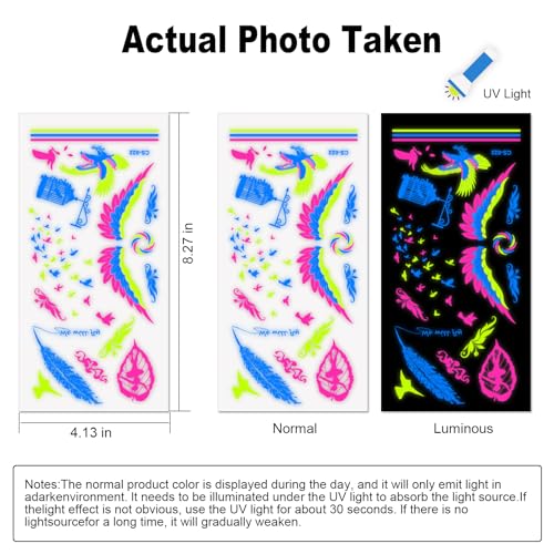 PFARRER Glow in The Dark Temporary Tattoos - Image 2