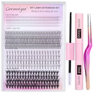 Geeneiya Lash Clusters Kit Individual D Curl Eyelash Extension Kit with Bottom Lashes, Lash Bond and Seal Glue, Lash Applicator (30D, 480PCS)