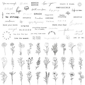 Realistic Temporary Tattoos - 60 Sheets, Inspirational Quotes, Wild Flower Designs