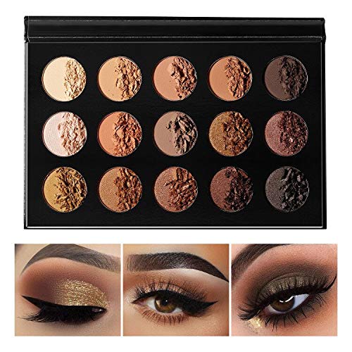 Nude Gold Eyeshadow Palette Natural Naked Smokey Warm Neutral 15 Shades, DE'LANCI Ultra-Blendable High Pigmented Matte Shimmer Matallic Long Lasting Waterproof Eye Shadow Pallet