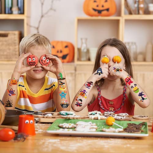 HOWAF Halloween Temporary Tattoos for Kids, 96 Pcs Pumpkin Bat, Safe & Long Lasting - Image 4