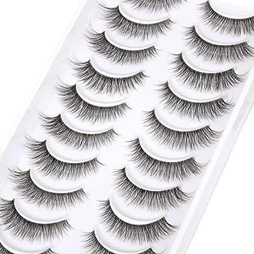 Kiromiro Clear Band Lashes Wispy False Eyelashes Natural Look Fluffy 10mm Short Faux Mink Lashes Strip Eye Lashes Pack