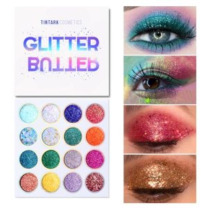 Tintark Glitter Butter Eyeshadow Palette, 16 Colorful Sparkle Highlighter Metallic Eye Shadow