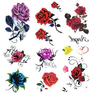 Yesallwas 6 Sheets Small Fake Rose Tattoo for Women Kids Girls,Temporary Tattoos Blue red Flower,Waterproof and Long Lasting Sexy Body Tattoos Flowers -Include Purple Pink Yellow Rose Flowers, Butterfly