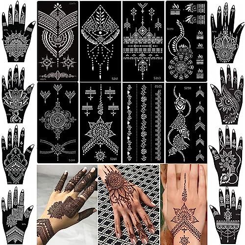 PPVWEY 16 Sheets Henna Temporary Tattoo Stencil Kit, Airbrush Tattoo Sticker Indian Arabian Black Henna Tattoo Temp for Women Kids (16P-2) PPVWEY 16P-2 - Image 4