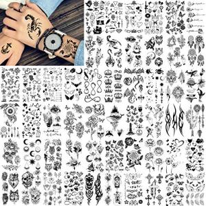 FANRUI 52 Sheets Black Tiny Crown Infinity Triangle Fake Tattoos Waterproof
