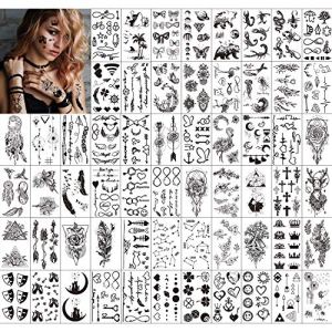 Temporary Tattoo Set for Man Women Adults Kids, 60 Sheets, Waterproof Fake Black Tribal Body Art Stickers