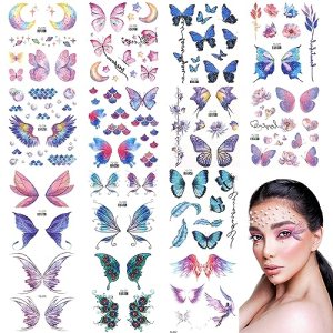 Glitter Butterfly Temporary Tattoos for Women Girls Festival Party Eye Face Makeup