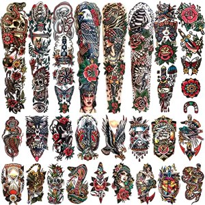 55 Sheets Temporary Tattoos, Waterproof Flower Classic Fake Tattoo Stickers for Women Men