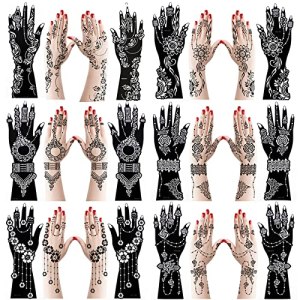 Xmasir 12 Sheets Large Henna Tattoo Stencil Templates, Indian Arabian Self Adhesive Tattoo Sticker for Hand Body Paint (S8)