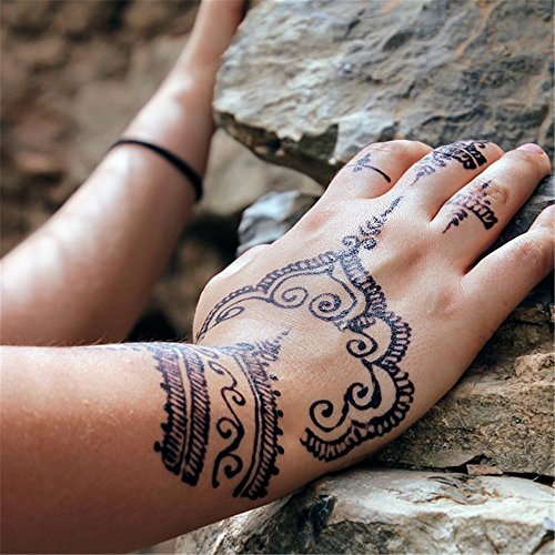 India Painting Tattoo Paste Cone, Black Body-Painted Stickers, 24 Free Stencil - Image 3