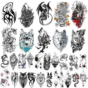 Dragon Wolf Temporary Tattoos for Men Women 3D Fake Wolves Animals
