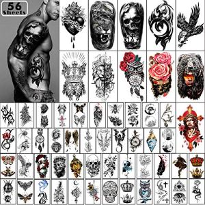 Yazhiji 56 Sheets Temporary Tattoos Stickers Half Arm Shoulder 8.9x6.3 inch Waterproof