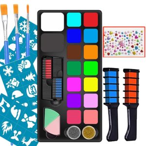 Professional Face Paint Kit for Kids Halloween Body Decorate with Hair Chalks Glitters