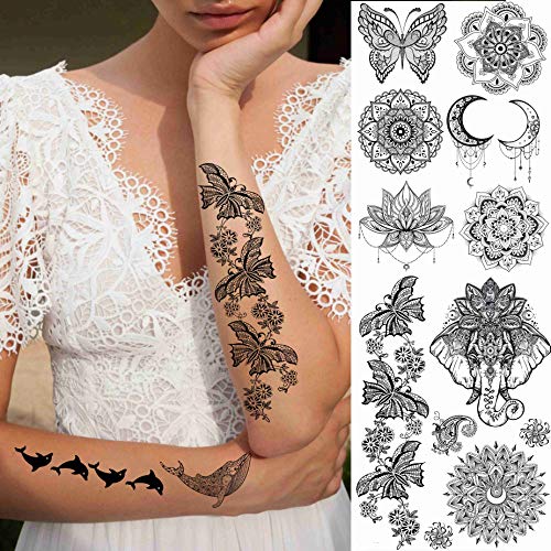 EGMBGM 28 Sheets Tribal Henna Temporary Tattoos - Elephant Ganesha Lace Mehndi Hena Tattoo Kits - Image 3