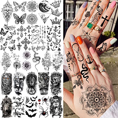 Rejaski 34 Sheets Large Rose Peony Temporary Tattoos Women Thigh Half Arm Sleeve 3D Black Butterfly Floral - Image 3