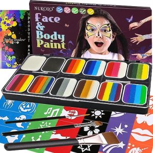 Face Painting Kit, 12 Colors Safe and Non-Toxic Paints with 41 Stencils for Kids Adults Party Cosplay