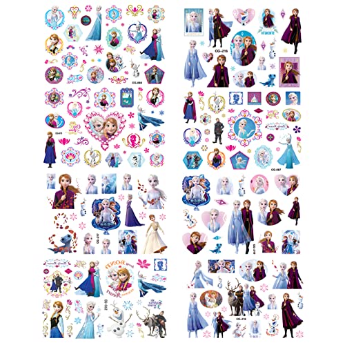 BEDAW Frozen Temporary Tattoos for Kids - 200+ Pcs, 8 Sheets, Waterproof