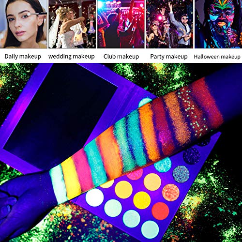 Neon Eyeshadow Glow in the Dark, DE'LANCI Aurora Palette UV Blacklight Matte and Glitter Fluorescent - Image 2