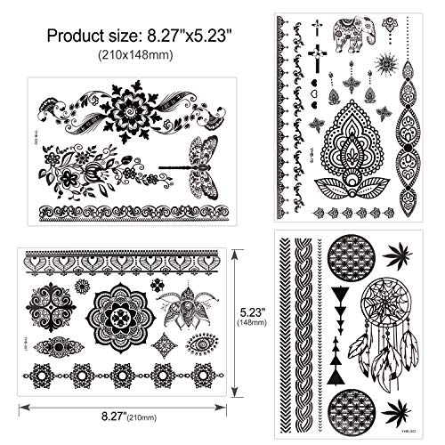 Konsait 10 Sheets Henna Temporary Tattoo Black Art Stickers Lace Mehndi Body Transfers - Image 3
