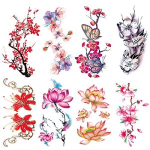 Flower Temporary Tattoos for Women - Waterproof and Long Lasting Sexy Body Tattoos - Rose, Peach, Peony Flower, Blue Rose (set2)