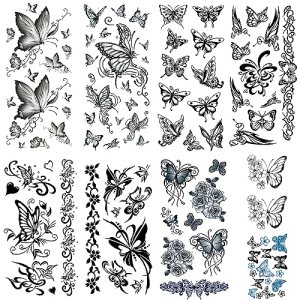Black Butterfly Temporary Tattoos 9 Pcs - Waterproof & Long Lasting